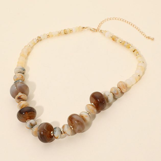 FASHNZFAB Round Beaded Necklace Cream One Size 2