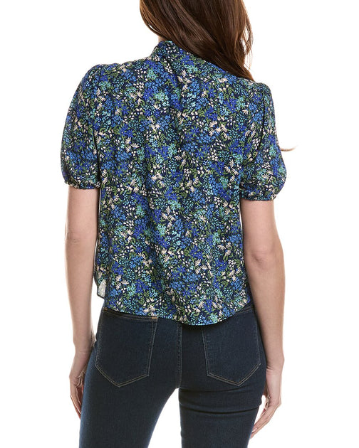 CeCe V-neck Shirred Blouse Navy XSmall 3