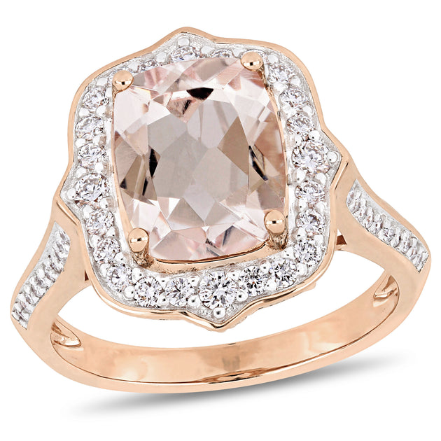 Mimi & Max Morganite Diamond Halo Engagement Ring Rose Gold US 7.5 2