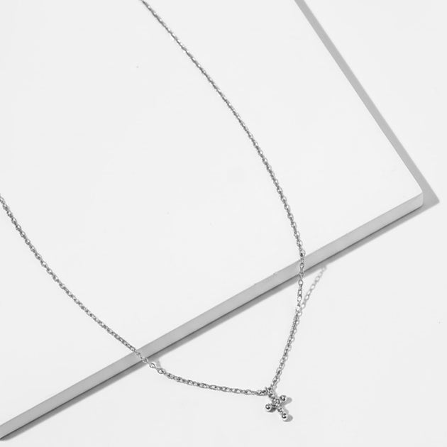 FASHNZFAB Point Mini Cross Pendant Necklace Silver 4