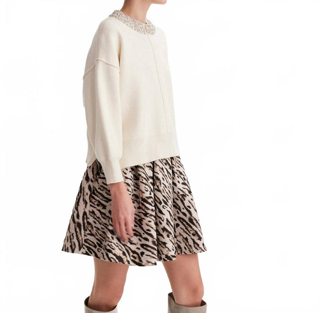 Theo the Label Tyche Jacquard Pleated Skirt Beige Medium 4