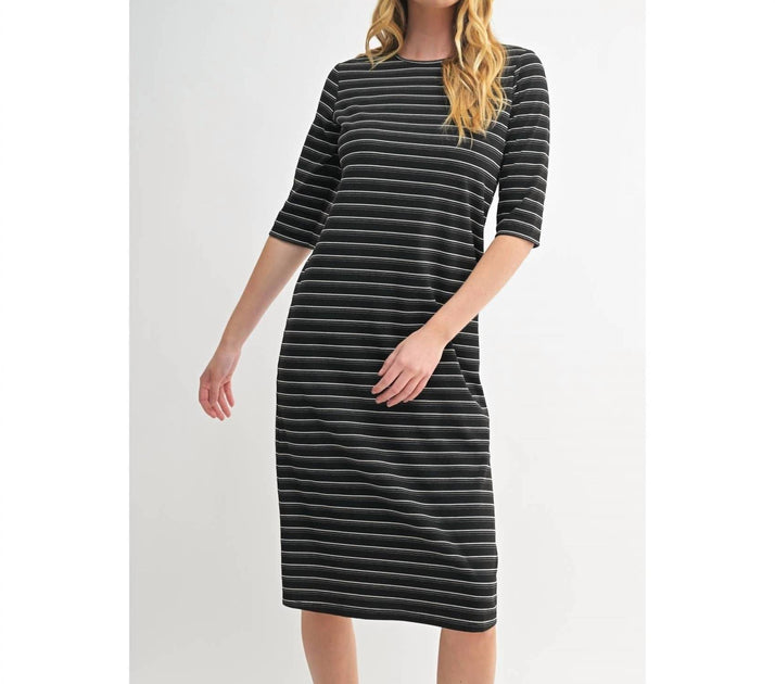 Fun 2 Fun Quarter Sleeve Stripe Knit Dress Black Medium 4