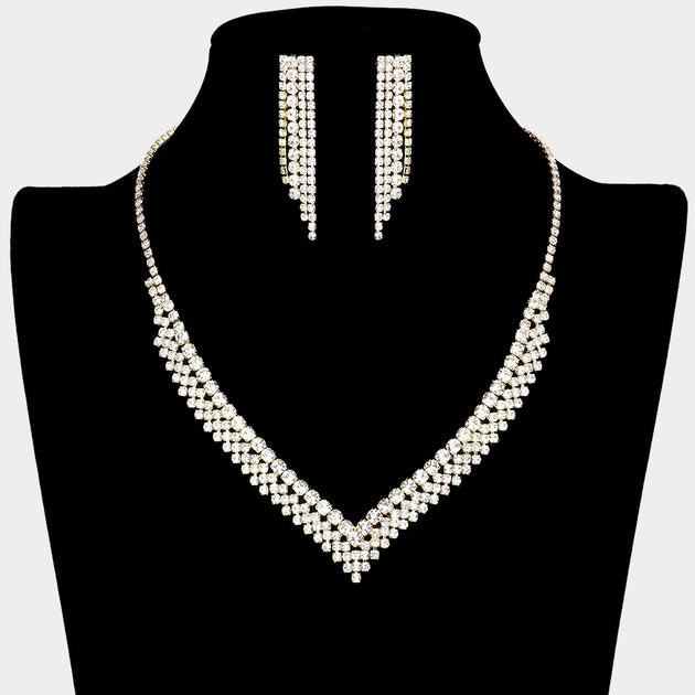 FASHNZFAB Collier Strass en V Argent Taille Unique 3