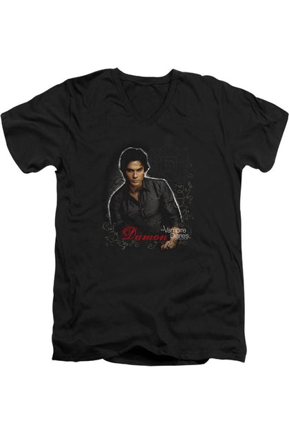 Gildan Vampire Diaries Damon V-Neck T-Shirt Black Medium 2