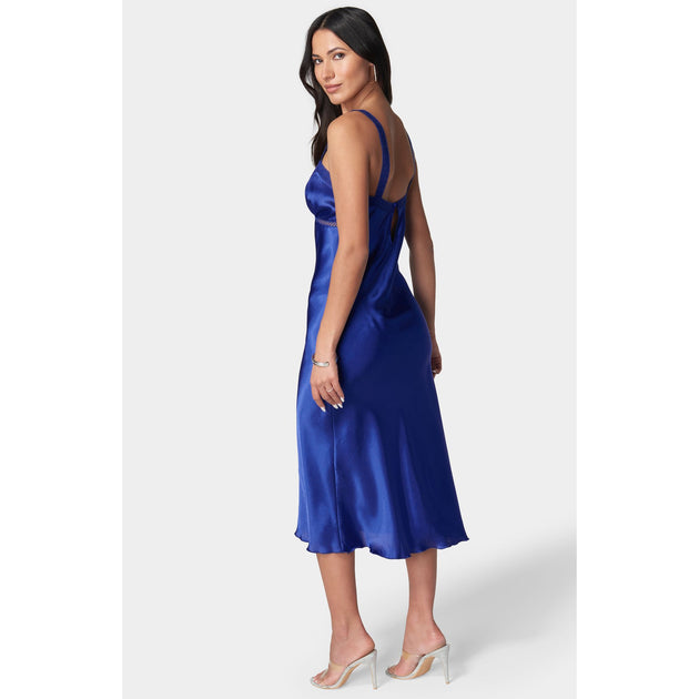 Bebe Satin Midi Dress Blue XLarge 4