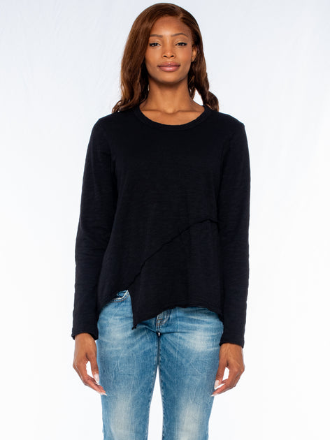 Wilt Crew Long Sleeve Crossover Raw Hem Top Grau XS 2