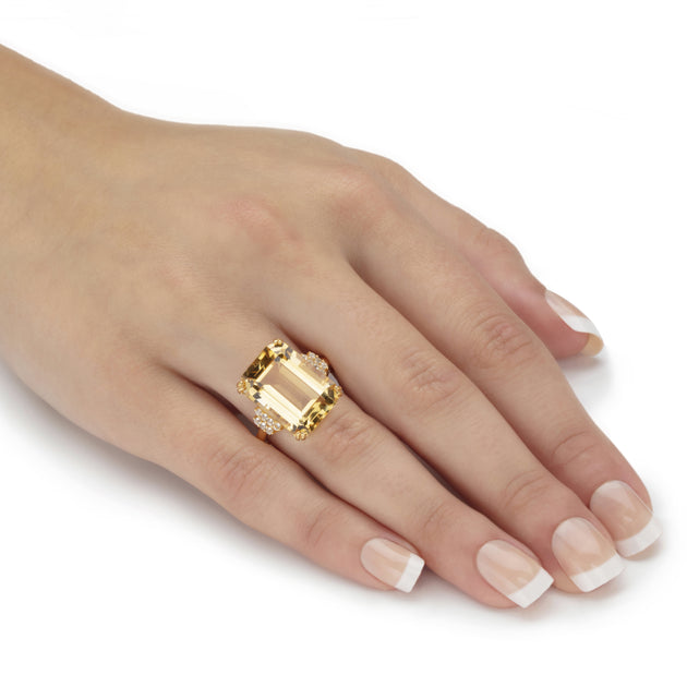 Palm Citrine White Topaz 18k Gold-Plated Silver Ring Orange US 7 4