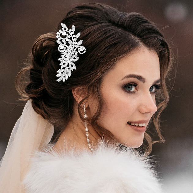 FASHNZFAB Marquise Stone Pointed Flower Hair Comb Brown 4