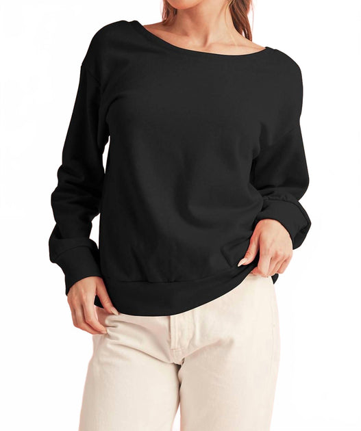 Shewin Bowknot Round Neck Sweatshirt Black Large 2