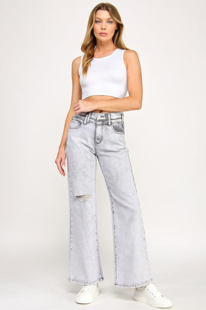 TRUEDAMES High Rise Wide Leg Jeans Light Grey US 12 3