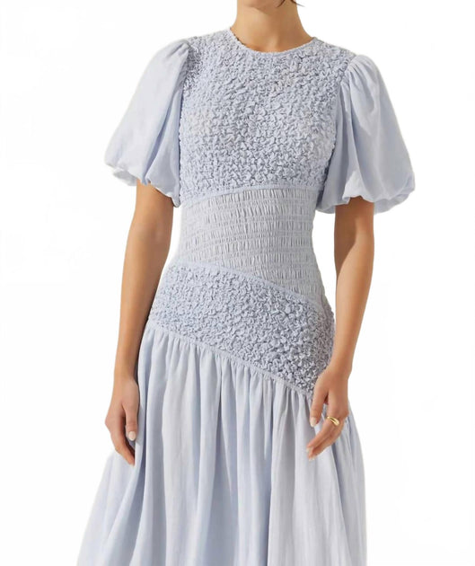 ASTR Theoni Smocked Asymetric Dress In Blue