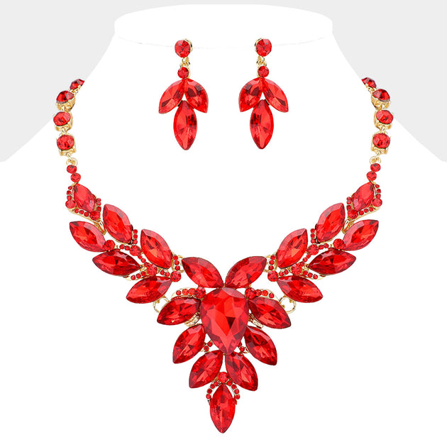 FASHNZFAB Teardrop Center Marquise Stone Cluster Evening Necklace Multi One Size 4