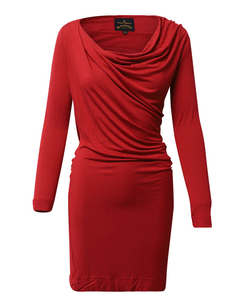 Vivienne Westwood Anglomania Draped Long Sleeve Dress In Red Viscose | ShopSimon Vivienne Westwood Anglomania Draped Long Sleeve Dress In Red Viscose | ShopSimon