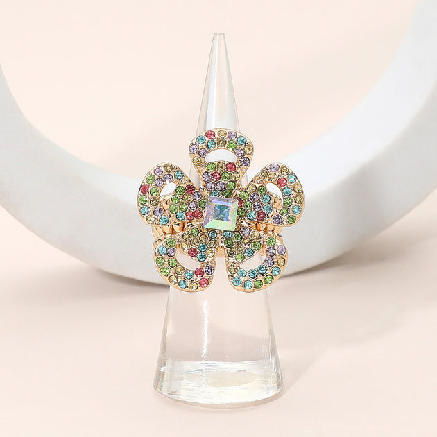 FASHNZFAB Bague Statement Extensible Florale en Strass Violet Taille Unique 2