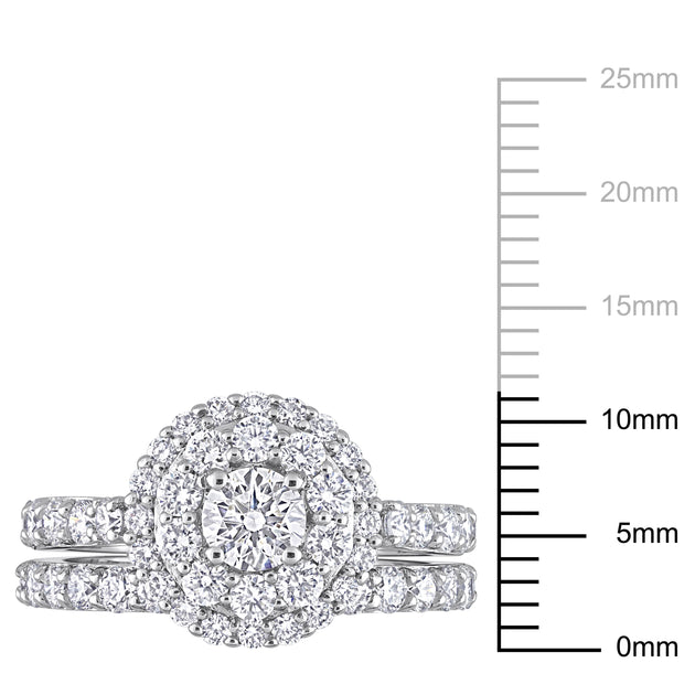 Created Forever 1 3/4ct TW Lab-Grown Diamond Double Halo Bridal Ring Set Silver US 6 4