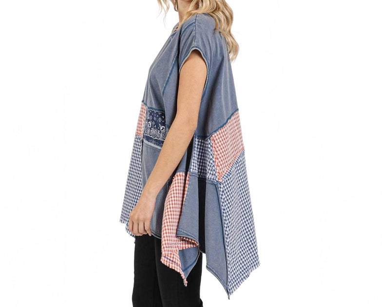Mittoshop Gingham Patchwork Handkerchief Hem Top Blue Medium 3