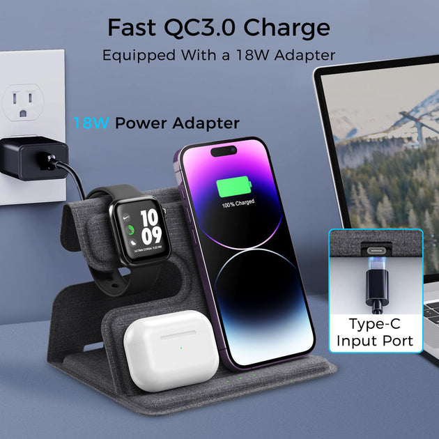 Alpha 3-in-1 Wireless Charger Stand PU Leather Black 3