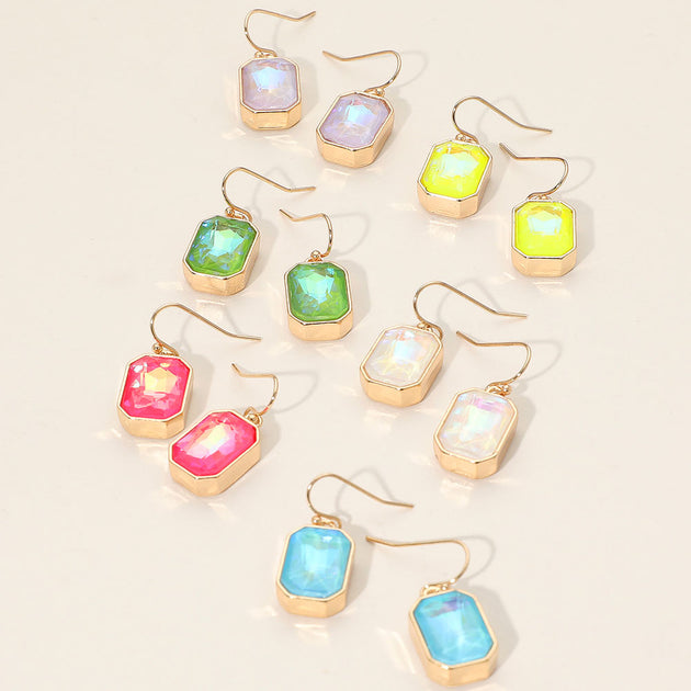 FASHNZFAB Faceted Drop Earrings Pink 5