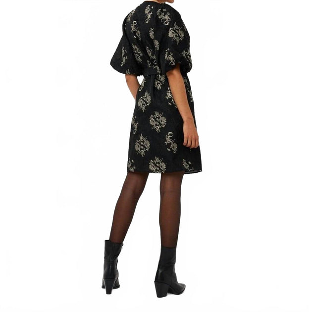 ESQUALO Jacquard Puff Sleeve Dress Black US 8 3