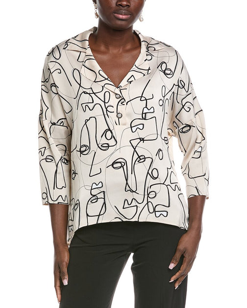Joseph Ribkoff Abstract High-Low Blouse White US 8 2