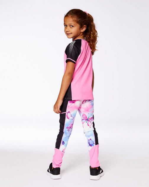 Deux par Deux Printed Athletic Leggings Pink Blue Butterflies US 12 3