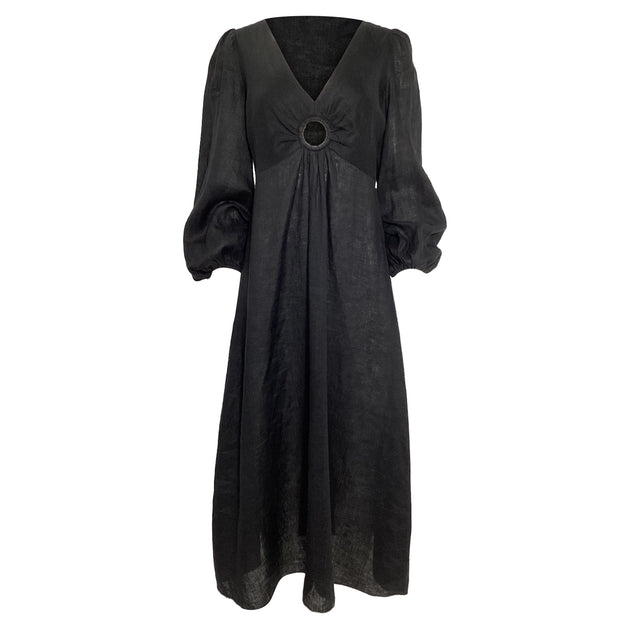 Zimmermann Wayfarer Cutout Midi Dress In Black Linen
