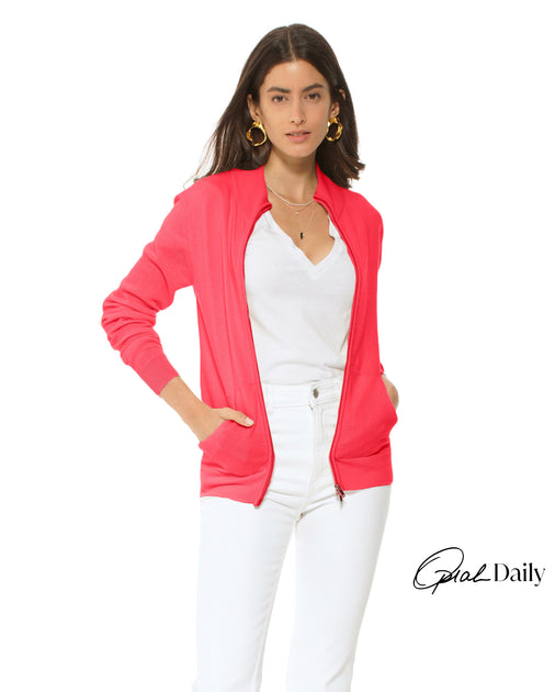 Monticelli Cashmere Zip Cardigan Pink XLarge 2