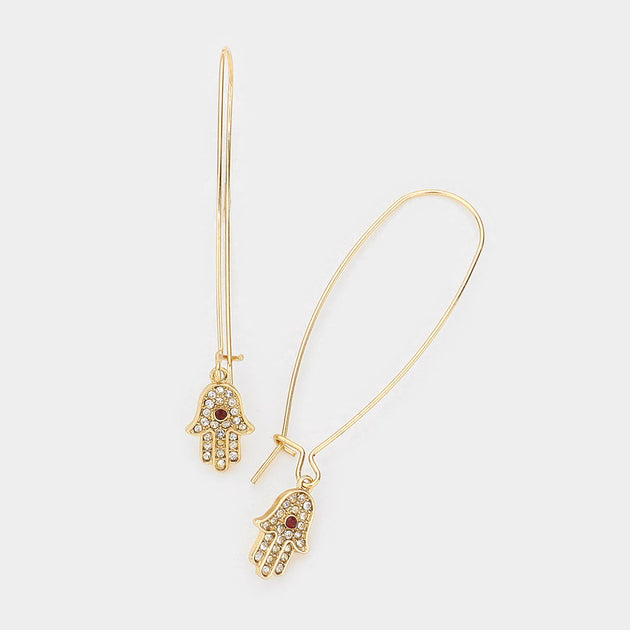 FASHNZFAB Hamsa Hand Drop Thread Earrings Gold 2