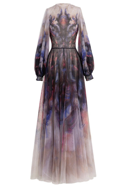 Saiid Kobeisy Chromatic Printed Tulle Dress Pink EU 38 2