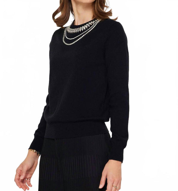 Current Air Jewel Detail Long Sleeve Sweater Black Medium 3