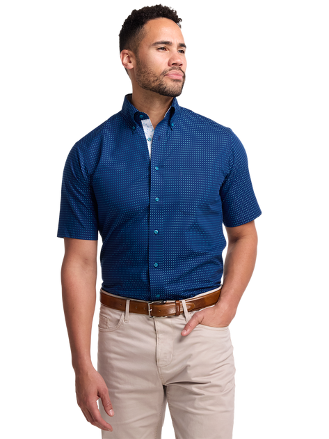 Paul Fredrick Non-iron Cotton Dot Dress Shirt Blue US 22 3