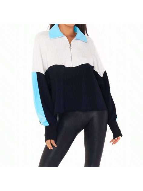 Show Me Your Mumu Cameron Pullover Zip Sweater Blue Medium 2