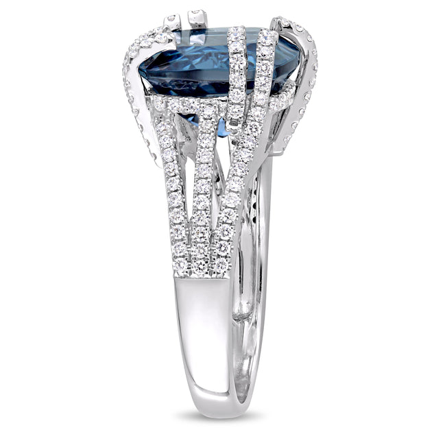Mimi & Max London Blue Topaz Diamond Cocktail Ring White Gold US 5 3