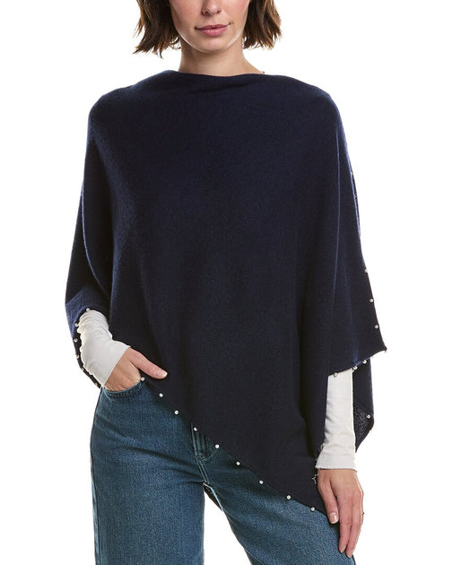 sofiacashmere Knit Wool & Cashmere-Blend Poncho Blue One Size 2