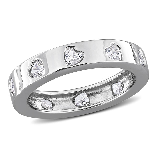 Mimi & Max Created White Sapphire Heart Eternity Ring Silver US 5.5 2