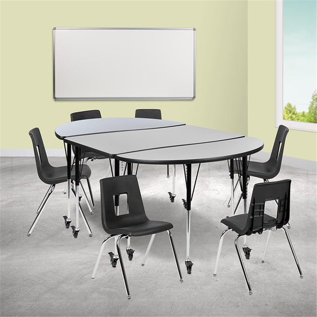Flash Furniture Mobile Oval Laminate Activity Table Set with Stack Chairs Gray Black 3