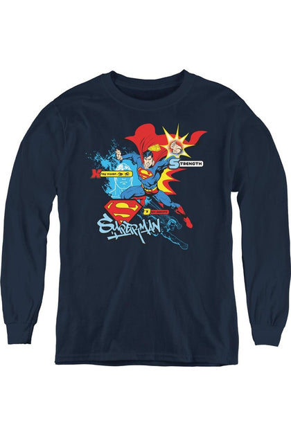Gildan Superman Abilities Youth Long Sleeve Tee Blue XLarge 2