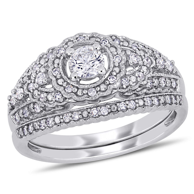Mimi & Max Diamond Cluster Bridal Set White Gold US 5-6 2