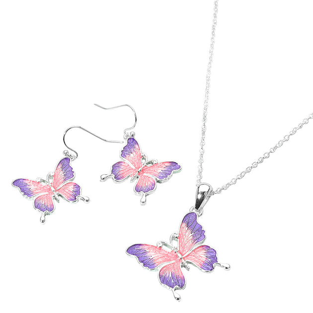 FASHNZFAB Butterfly Pendant Necklace Purple One Size 3