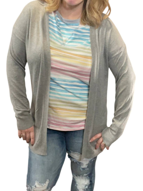 eesome Ribbed Open Front Cardigan Grey Large 2