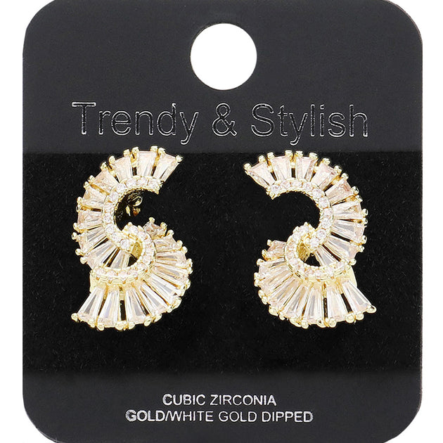 FASHNZFAB Abstract CZ Stone Stud Earrings Black 2