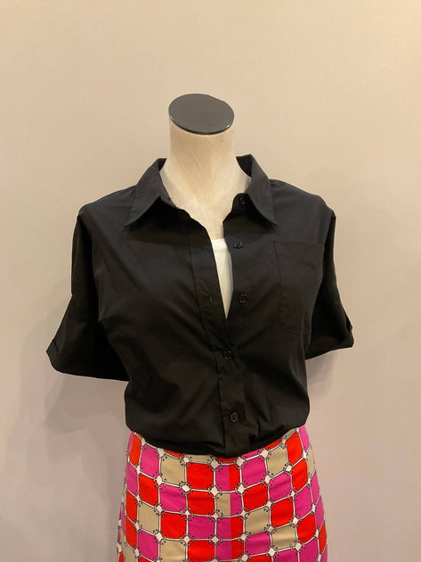 ELAN Ellie Button Front Top Black Medium 2