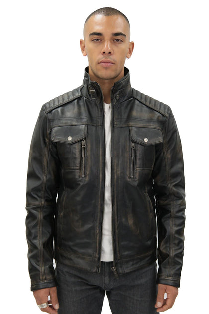 Infinity Vintage Leather Biker Jacket Brown XS 2