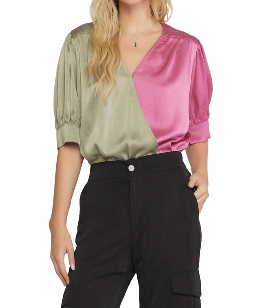 entro Satin Colorblock Bodysuit Green Large 3