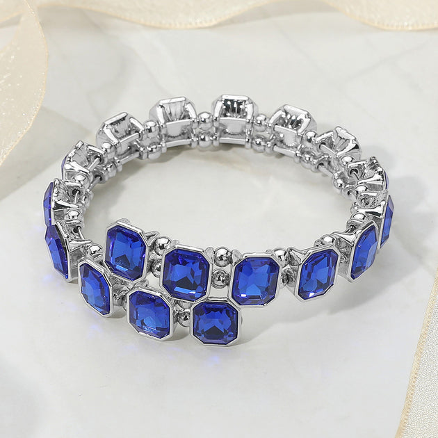 FASHNZFAB Rectangle Stone Cluster Link Bracelet Silver One Size 8