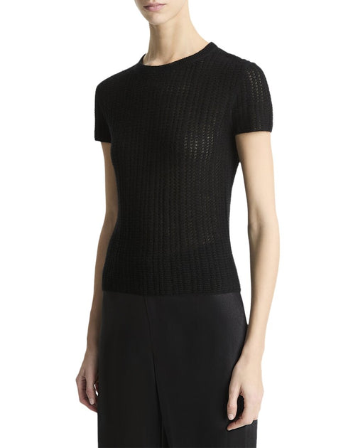  Vince Waffle Knit Cashmere Silk-Blend Henley Black Medium 2