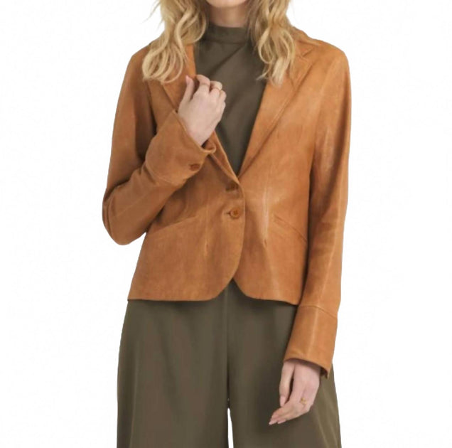 Jakett Amelia Blazer en Cuir Marron Large 2