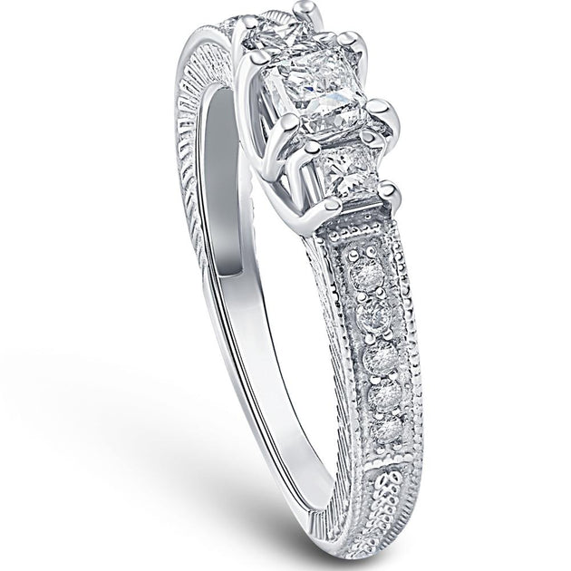 Pompeii3 Vintage Three Stone Diamond Engagement Ring White Gold US 5 4