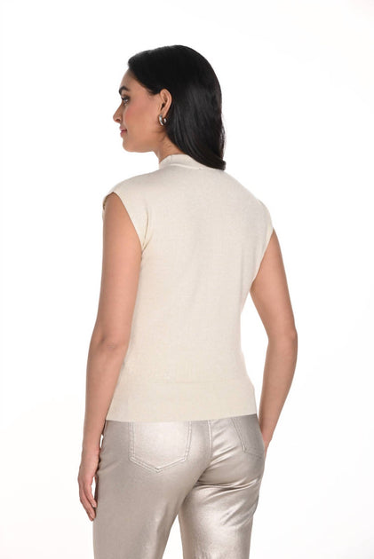 Top Pull Sans Manches à Col Monté Frank Lyman Beige Large 4