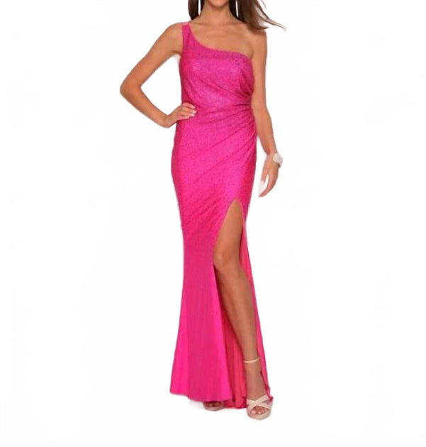 Dave & Johnny One-Shoulder Prom Dress Pink US 0 2